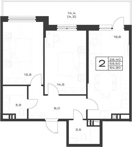 Продается 2-комн. квартира, 67.2 м²