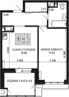 Продается 1-комн. квартира, 46.72 м²