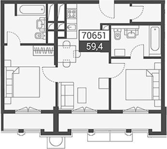 Продается 1-комн. квартира, 59.4 м²