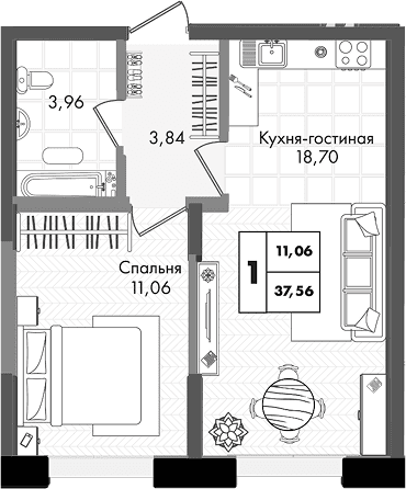 Продается 2-комн. квартира, 37.56 м²