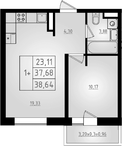 Продается 2-комн. квартира, 37.68 м²