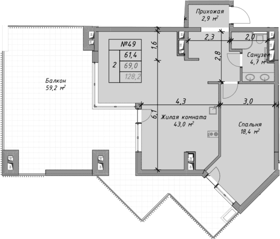Продается 2-комн. квартира, 69 м²