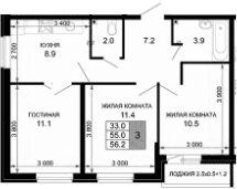 Продается 3-комн. квартира, 55 м²