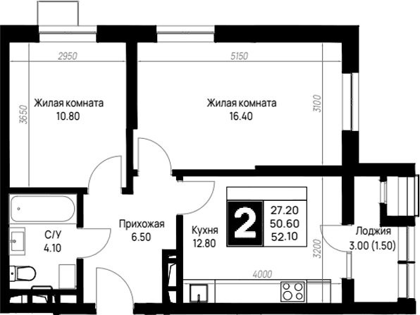 Продается 2-комн. квартира, 50.6 м²