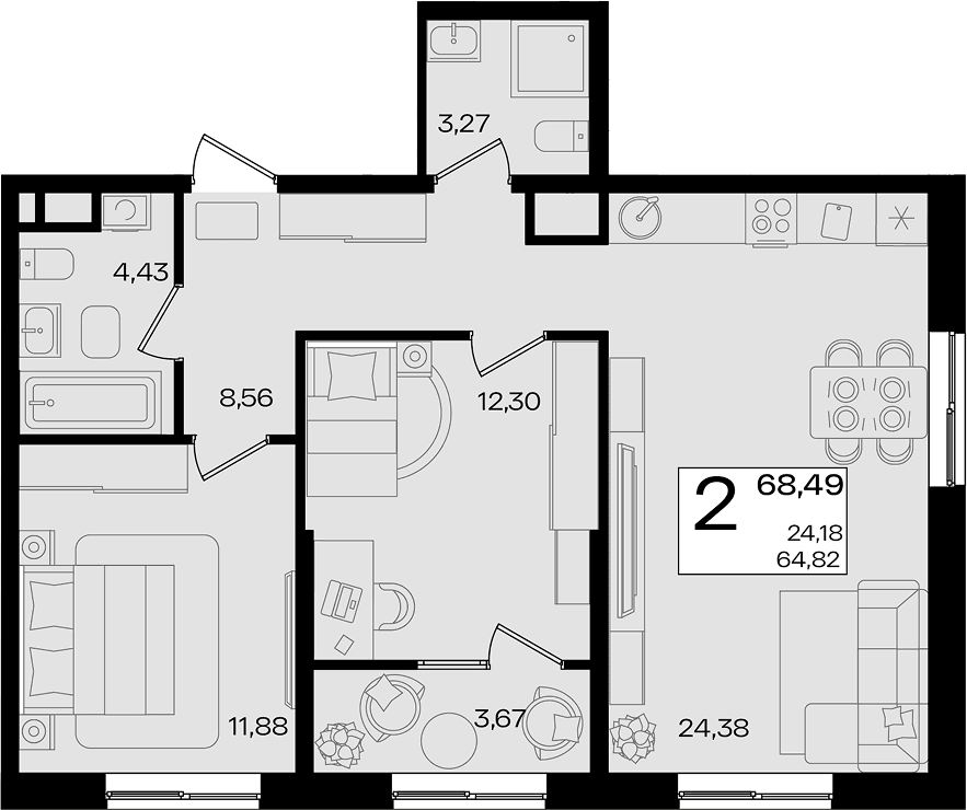 Продается 3-комн. квартира, 64.82 м²