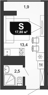Продается 1-комн. квартира, 15.4 м²