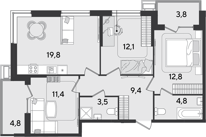 Продается 4-комн. квартира, 73.8 м²