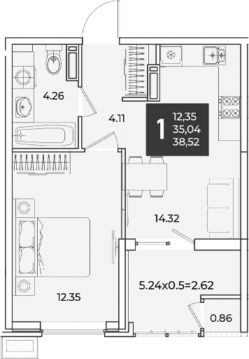 Продается 1-комн. квартира, 35.04 м²