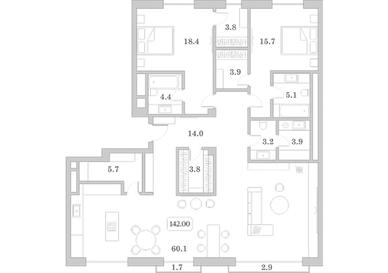 Продается 3-комн. квартира, 142 м²