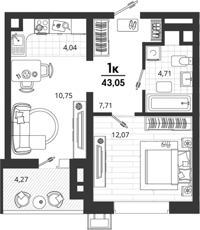 Продается 1-комн. квартира, 38.78 м²