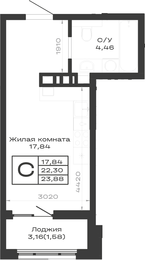 Продается 1-комн. квартира, 22.3 м²