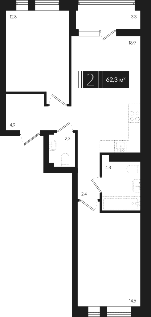 Продается 2-комн. квартира, 60.65 м²