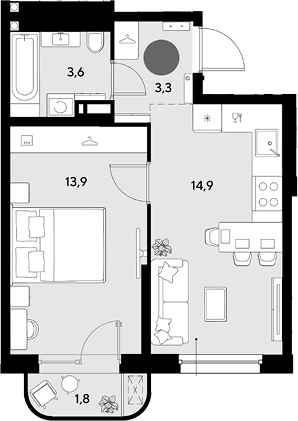 Продается 1-комн. квартира, 35.7 м²