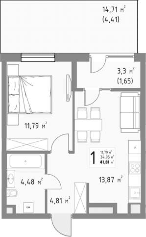 Продается 1-комн. квартира, 34.95 м²