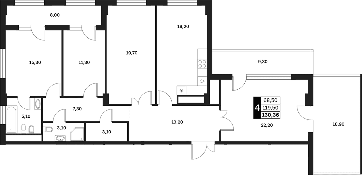 Продается 4-комн. квартира, 119.5 м²
