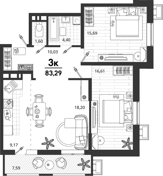 Продается 2-комн. квартира, 75.7 м²