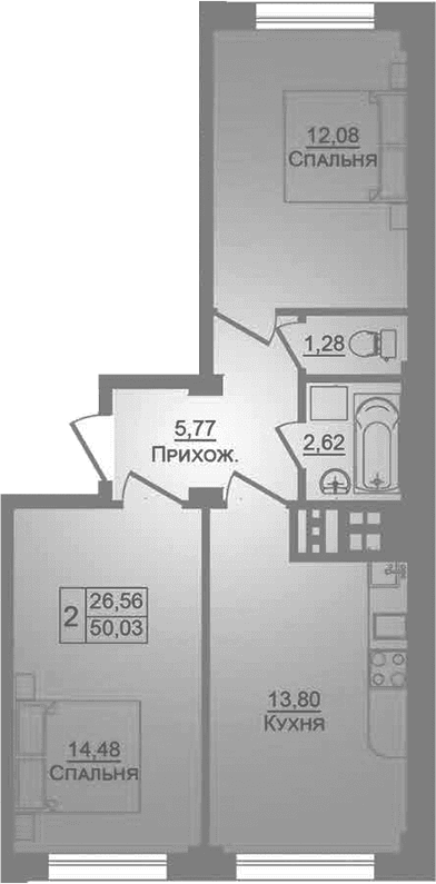Продается 2-комн. квартира, 50.03 м²