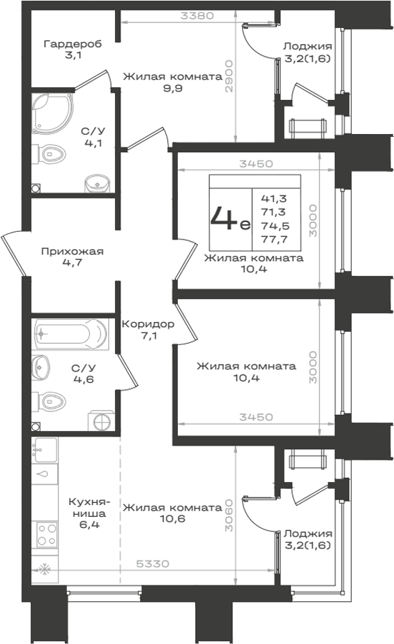 Продается 4-комн. квартира, 71.3 м²