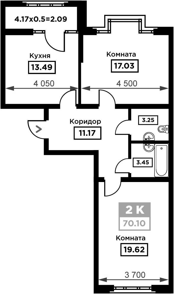 Продается 2-комн. квартира, 68.01 м²