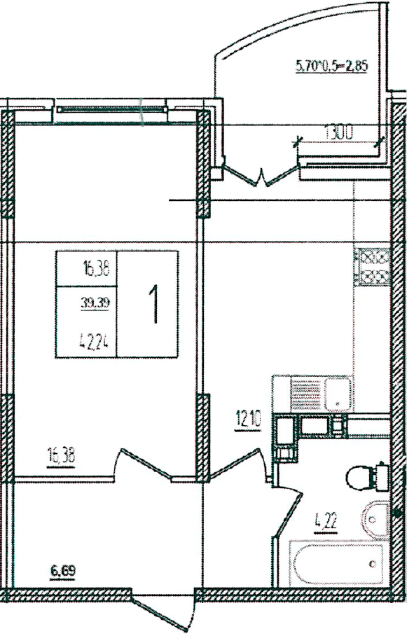 Продается 1-комн. квартира, 39.39 м²