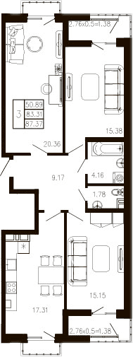 Продается 3-комн. квартира, 84.64 м²