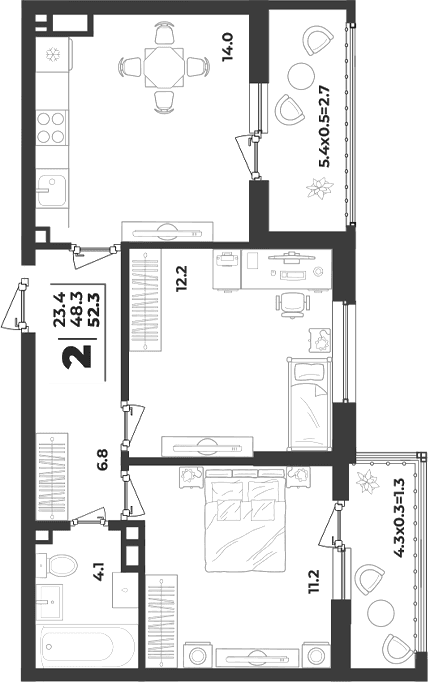 Продается 2-комн. квартира, 48.3 м²
