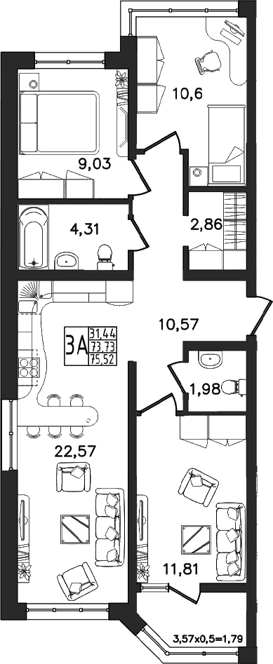 Продается 4-комн. квартира, 73.73 м²