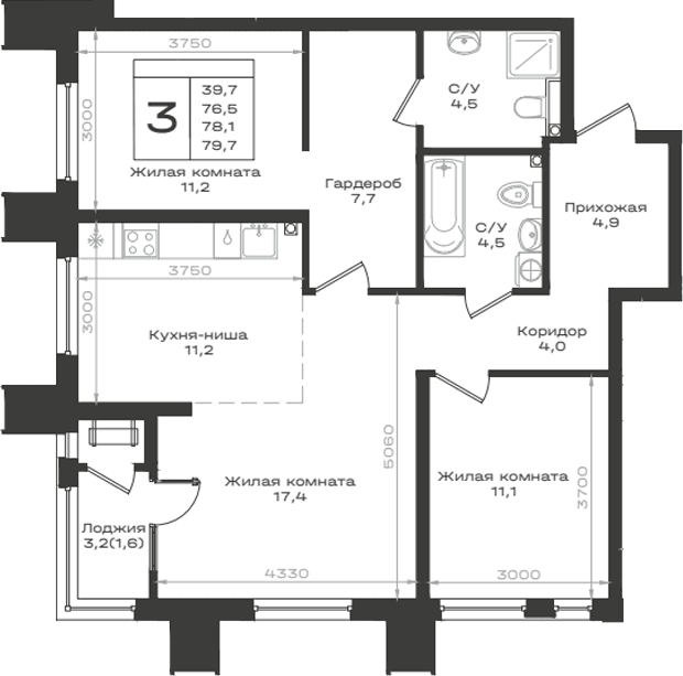 Продается 3-комн. квартира, 76.5 м²