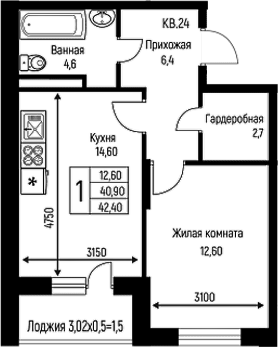 Продается 1-комн. квартира, 40.9 м²