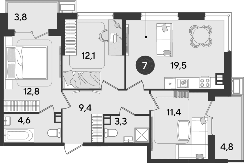 Продается 3-комн. квартира, 73.1 м²
