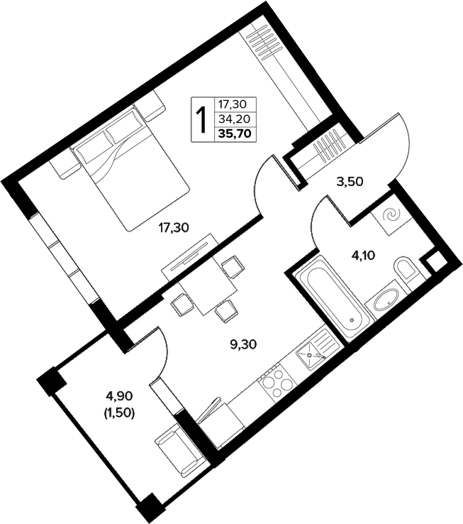 Продается 1-комн. квартира, 34.2 м²
