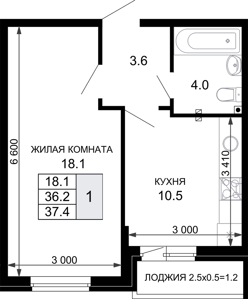 Продается 1-комн. квартира, 36.2 м²