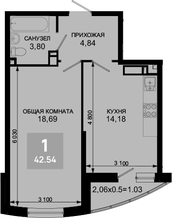Продается 1-комн. квартира, 41.51 м²