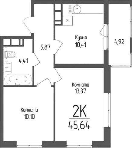 Продается 2-комн. квартира, 44.16 м²