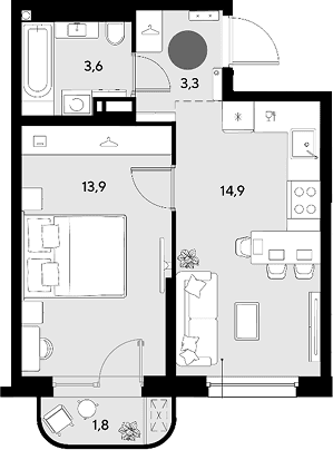 Продается 1-комн. квартира, 35.7 м²