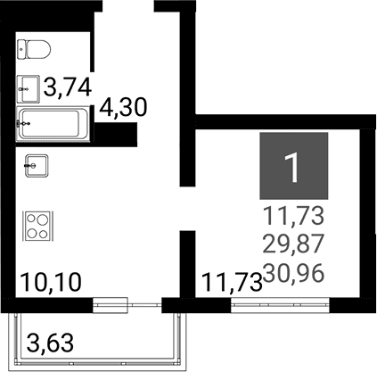Продается 1-комн. квартира, 28.78 м²