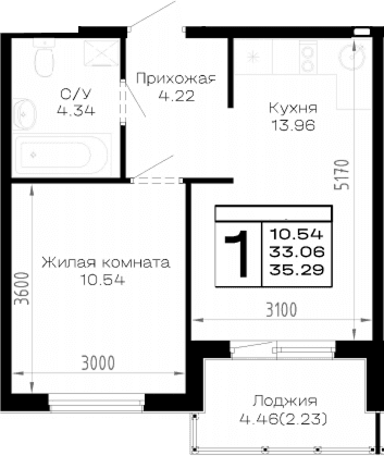 Продается 1-комн. квартира, 33.06 м²