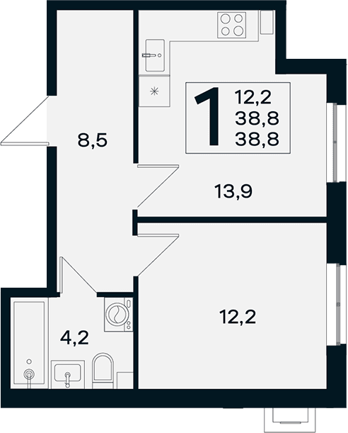 Продается 1-комн. квартира, 38.8 м²