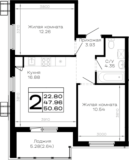 Продается 2-комн. квартира, 47.96 м²