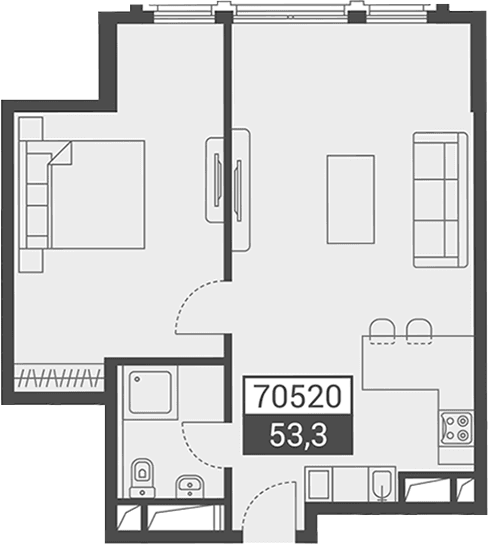 Продается 1-комн. квартира, 53.3 м²