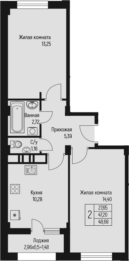 Продается 2-комн. квартира, 47.2 м²