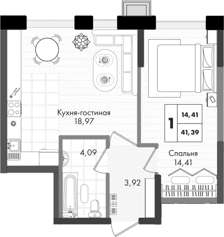 Продается 2-комн. квартира, 41.39 м²