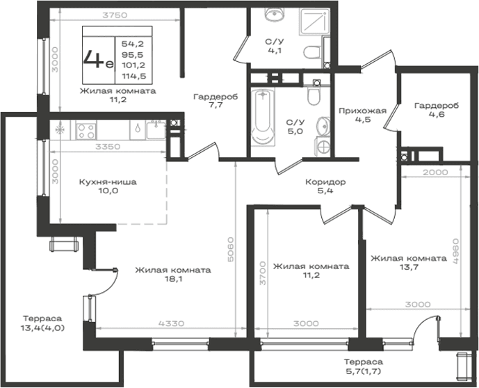 Продается 4-комн. квартира, 95.5 м²