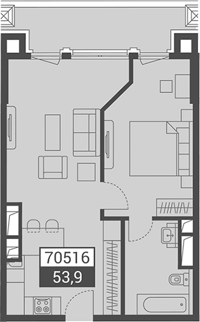 Продается 1-комн. квартира, 53.9 м²