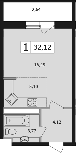 Продается 1-комн. квартира, 32.1 м²