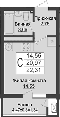 Продается 1-комн. квартира, 20.97 м²