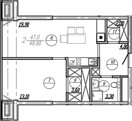 Продается 2-комн. квартира, 47 м²