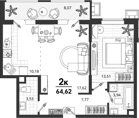 Продается 1-комн. квартира, 56.55 м²