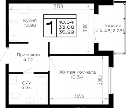 Продается 1-комн. квартира, 33.06 м²