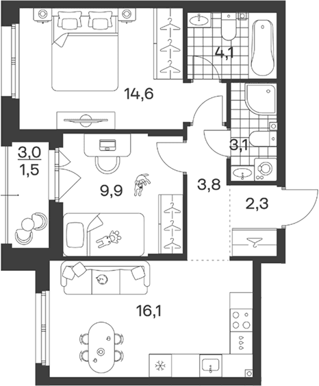 Продается 3-комн. квартира, 53.9 м²